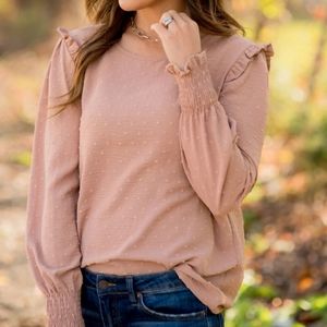 Betsey Boutique Swiss Dotted Ruffled Shoulder Blouse